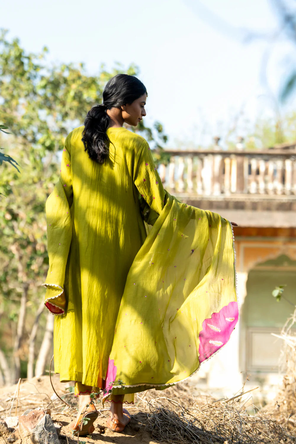 Olive Rani Khajur Booti Anarkali Suit Set