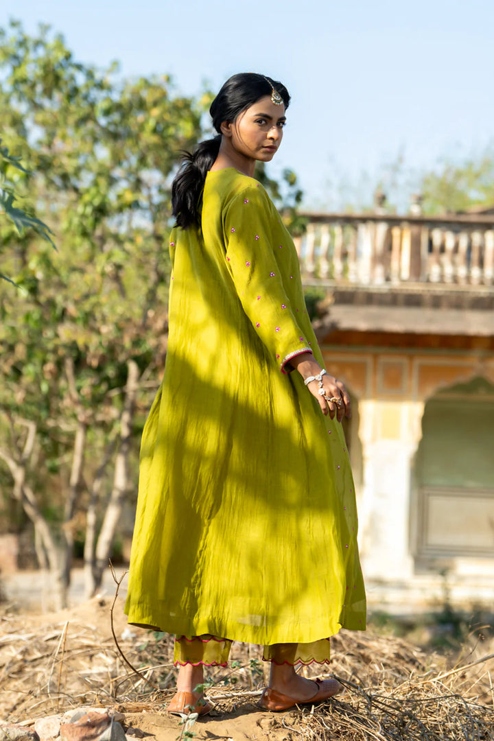 Olive Rani Khajur Booti Anarkali Suit Set