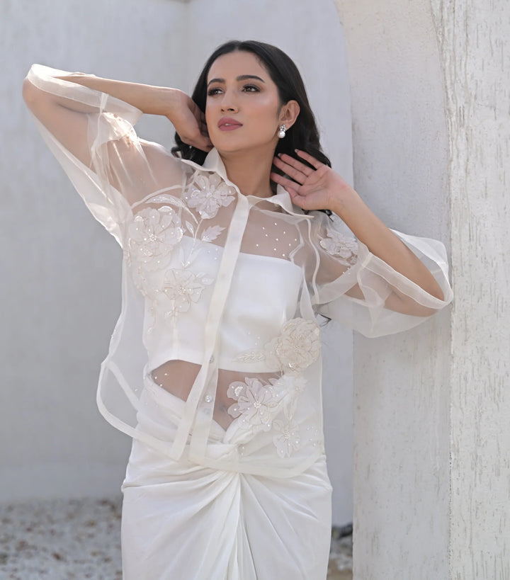 Pearl Petal Shirt with Knot Skirt Set