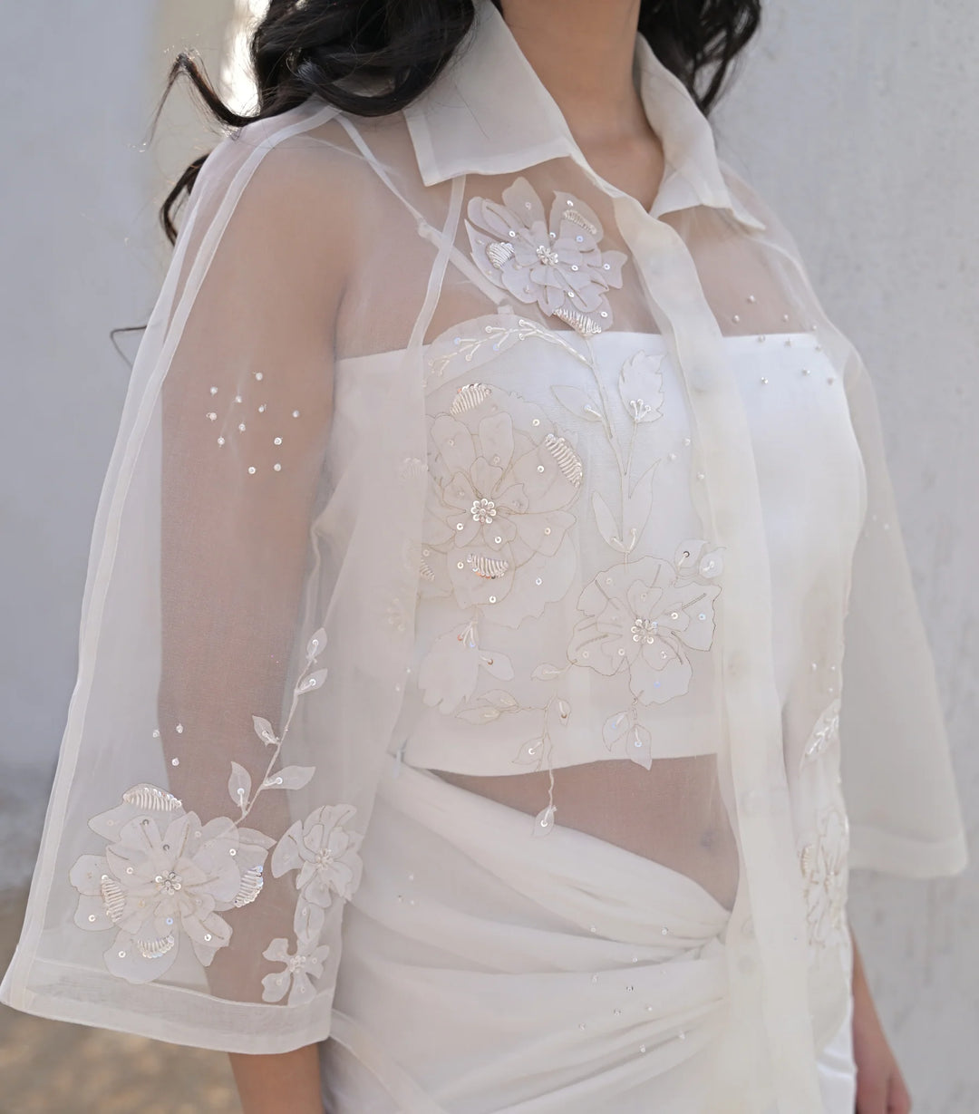 Pearl Petal Shirt with Knot Skirt Set