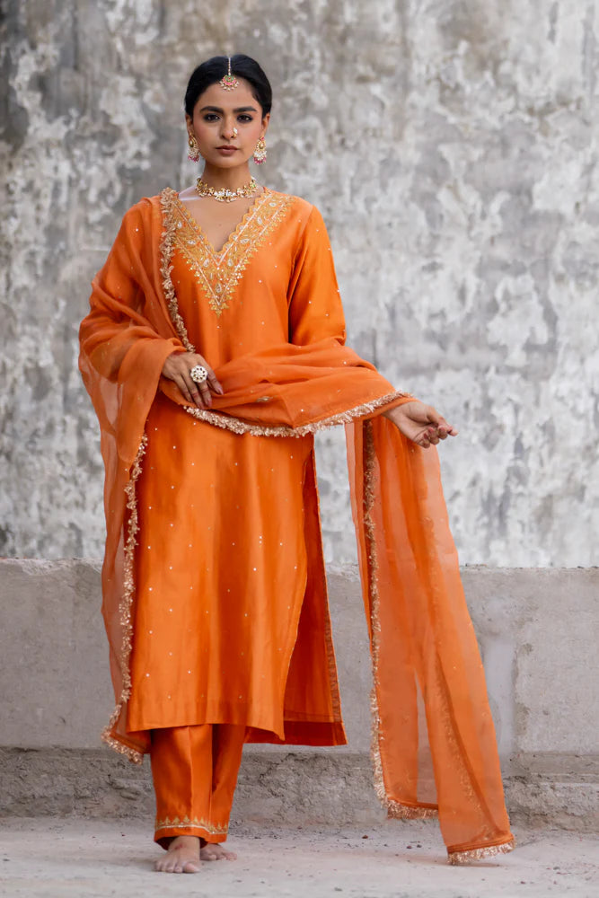 Orange Straight Kurta Set