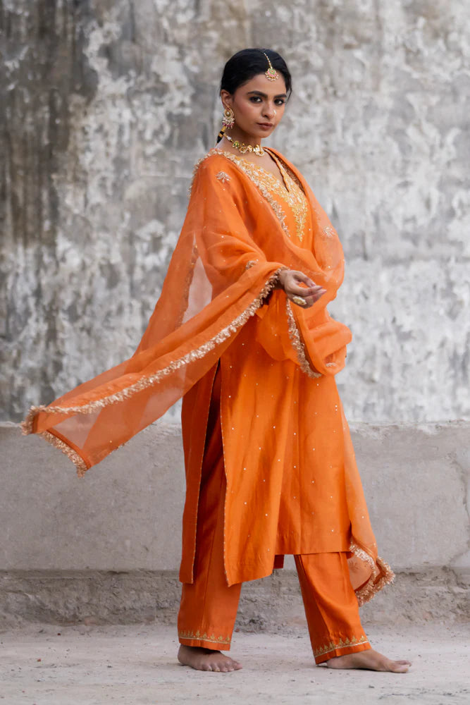 Orange Straight Kurta Set