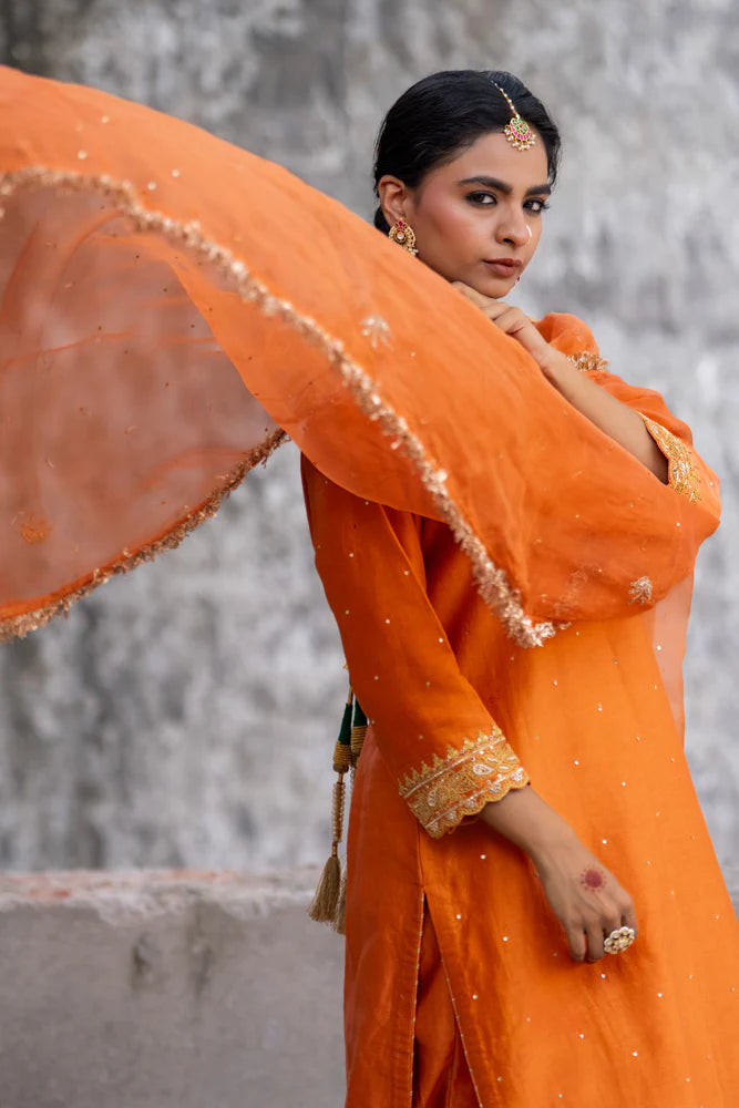 Orange Straight Kurta Set