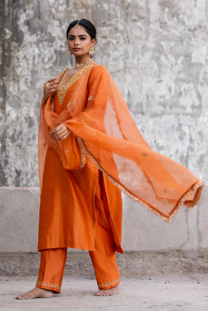 Orange Straight Kurta Set