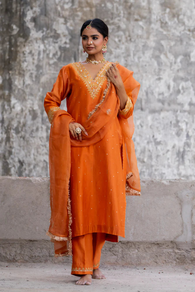 Orange Straight Kurta Set