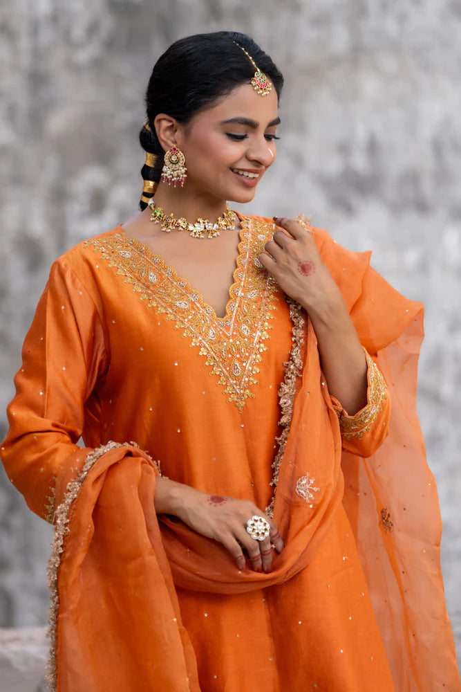 Orange Straight Kurta Set