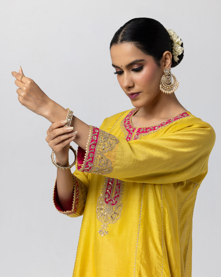 bright yellow silk chanderi embroidered kurta