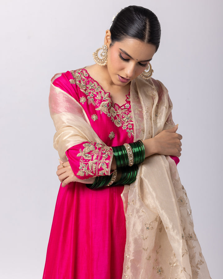 gold tissue zari embroidered dupatta