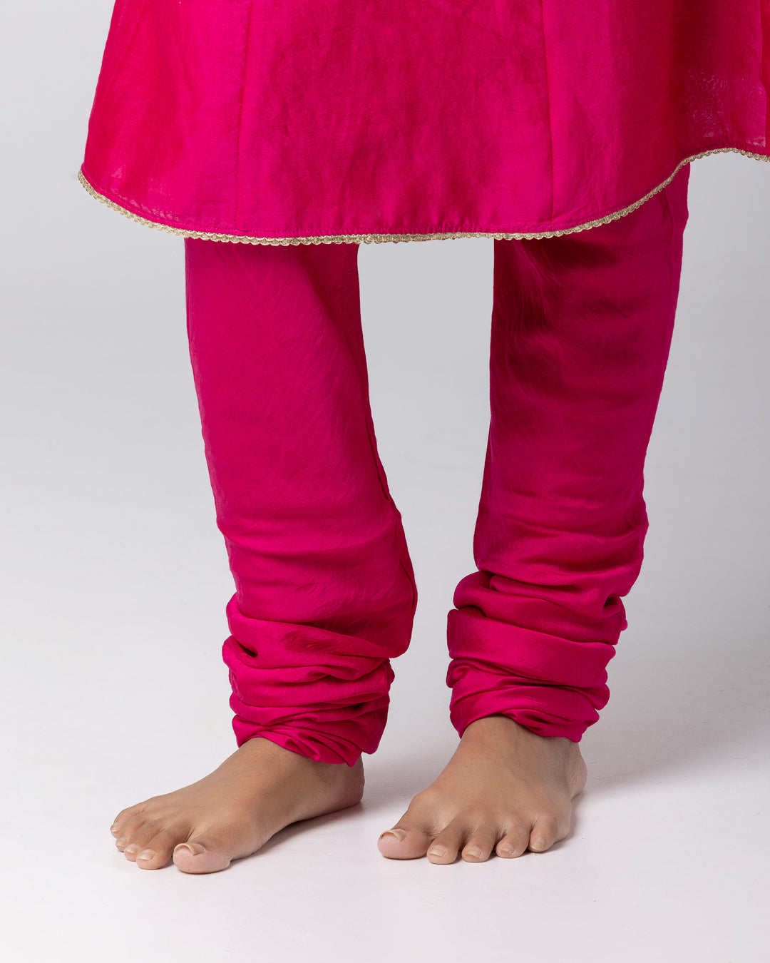 rani pink silk chanderi embroidered angrakha kurta with churidar
