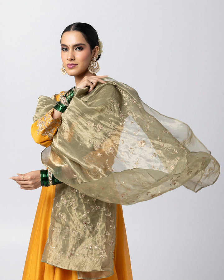 green tissue zari embroidered dupatta dupatta