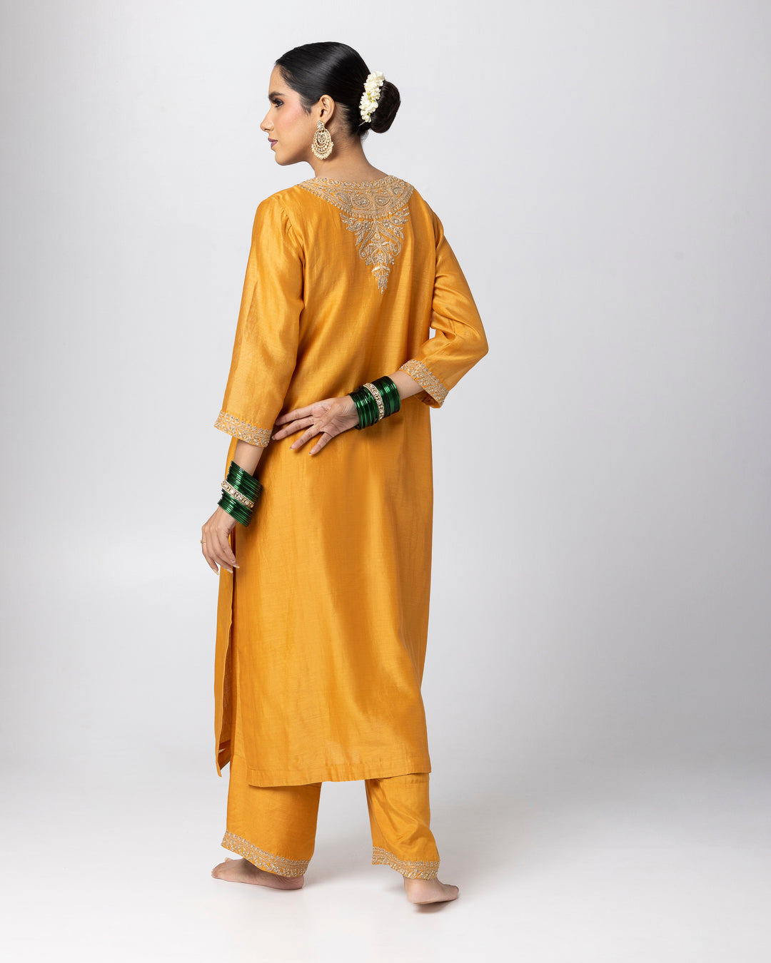 mustard silk chanderi embroidered kurta
