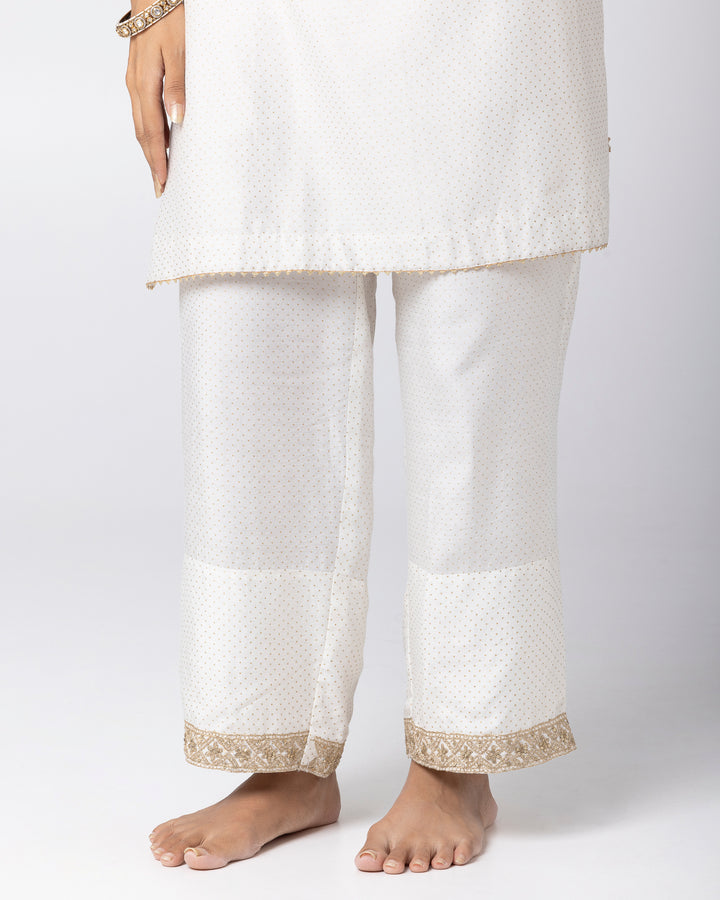 white silk chanderi embroidered and printed kurta with cotton silk pant and chanderi mull dupatta