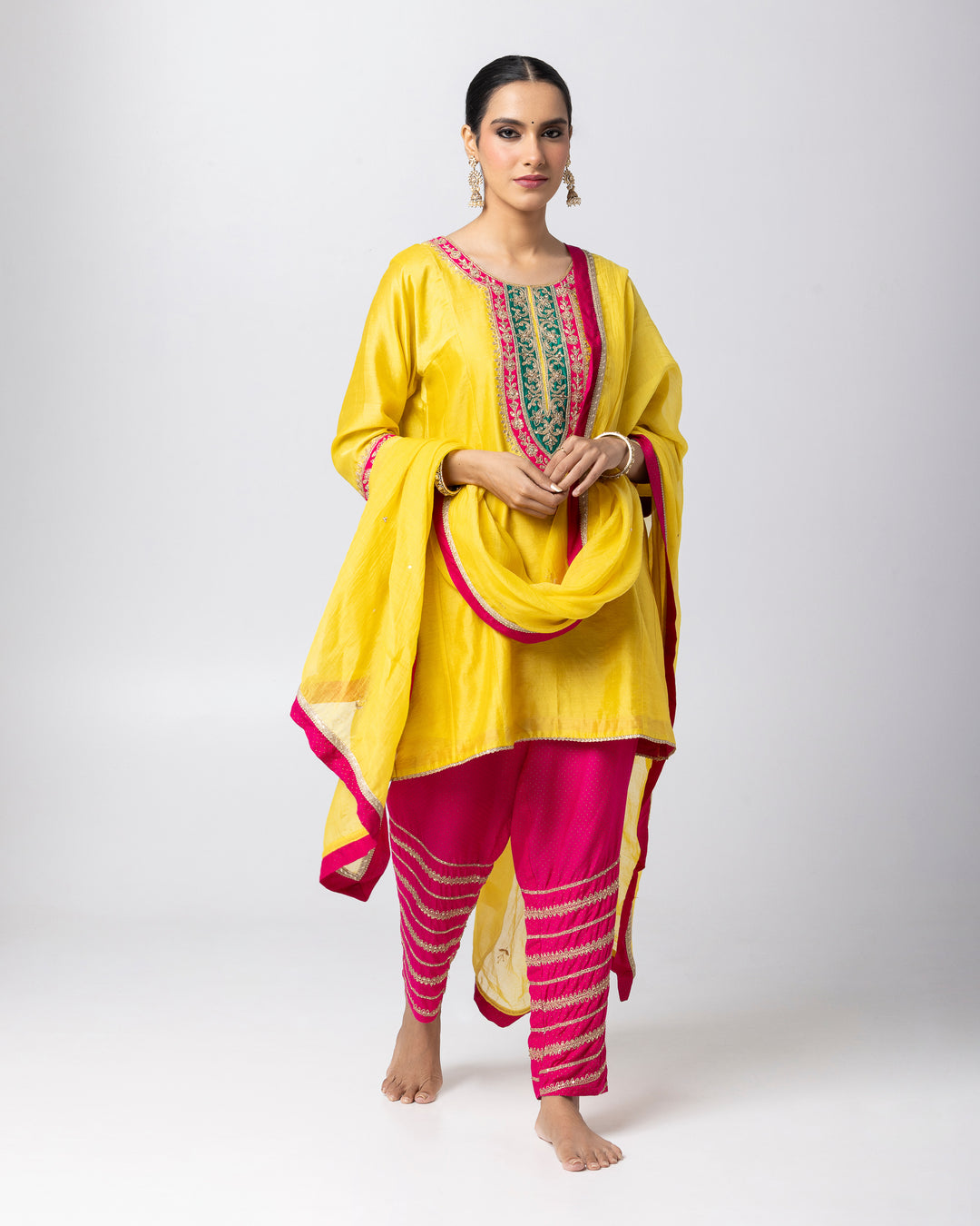 bright yellow chanderi mull embroidered dupatta