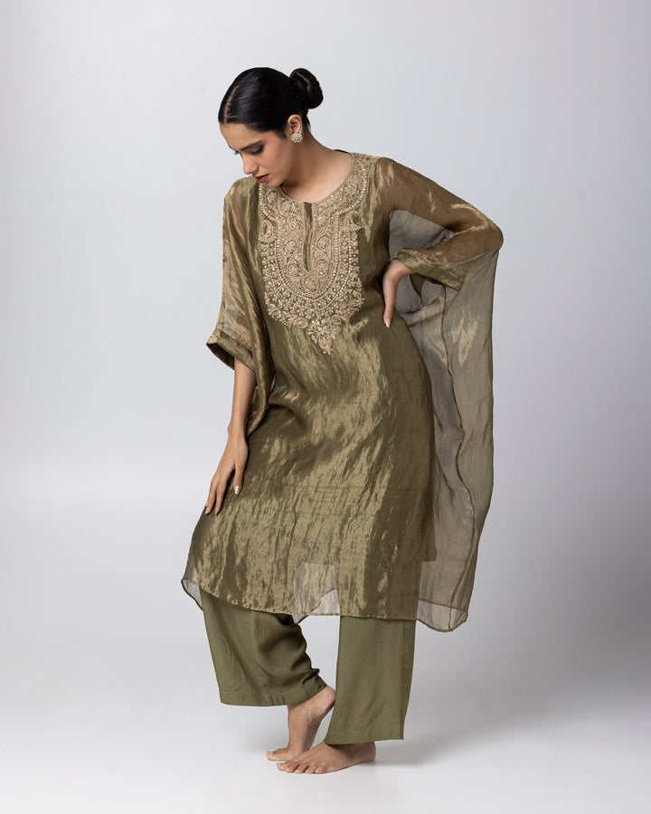 olive green cotton silk pant