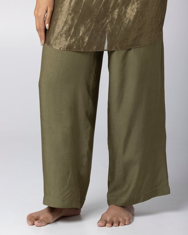 olive green tissue zari embroidered kaftan