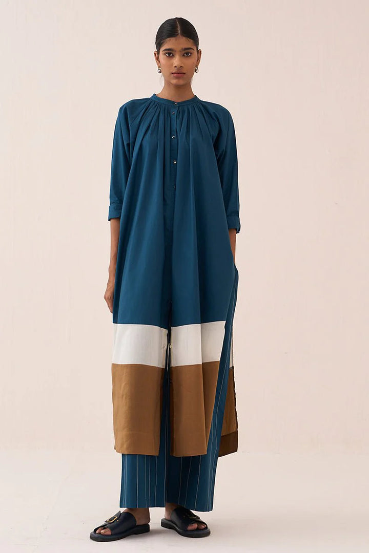 Panel Gather Neck Shirt Co-Ord (Set Of 2)