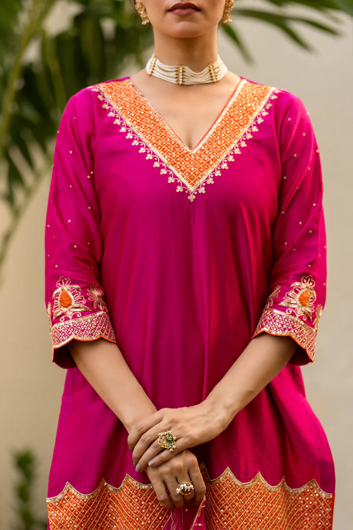 Pink Aari Sequinns Straight Kurta Set