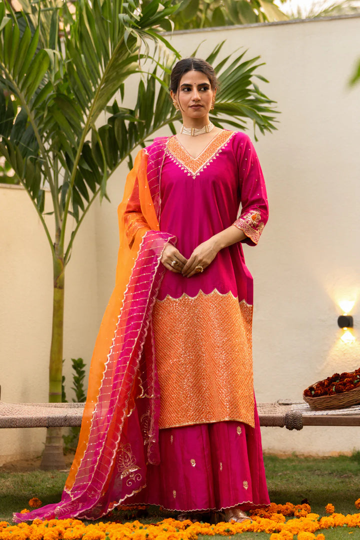 Pink Aari Sequinns Straight Kurta Set