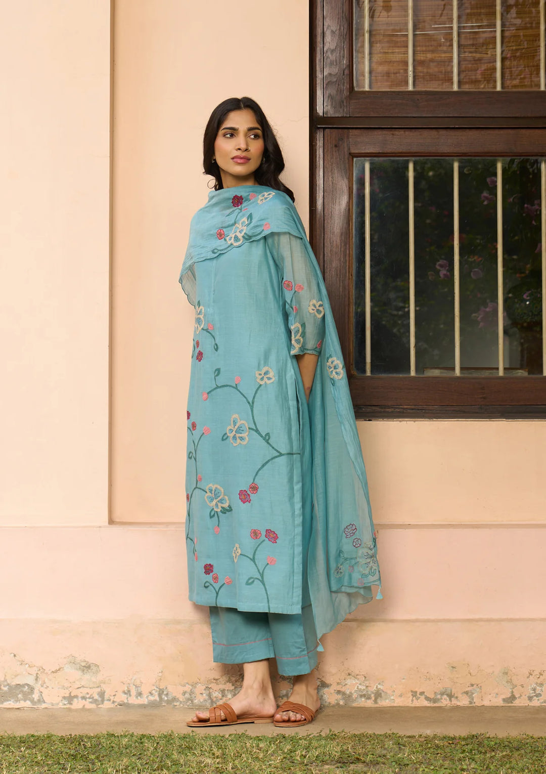 Powder Blue Applique Kurta Set