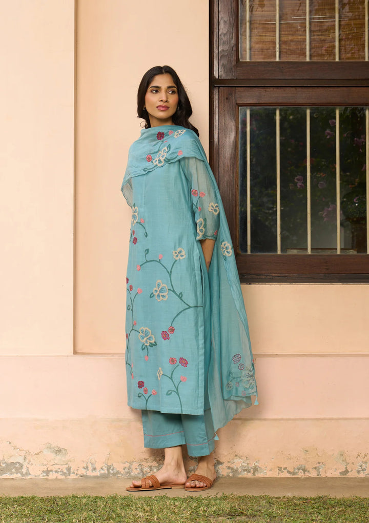 Powder Blue Applique Kurta Set