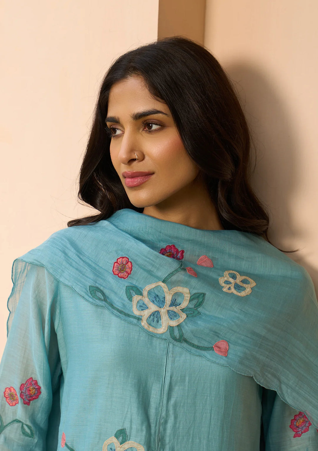 Powder Blue Applique Kurta Set