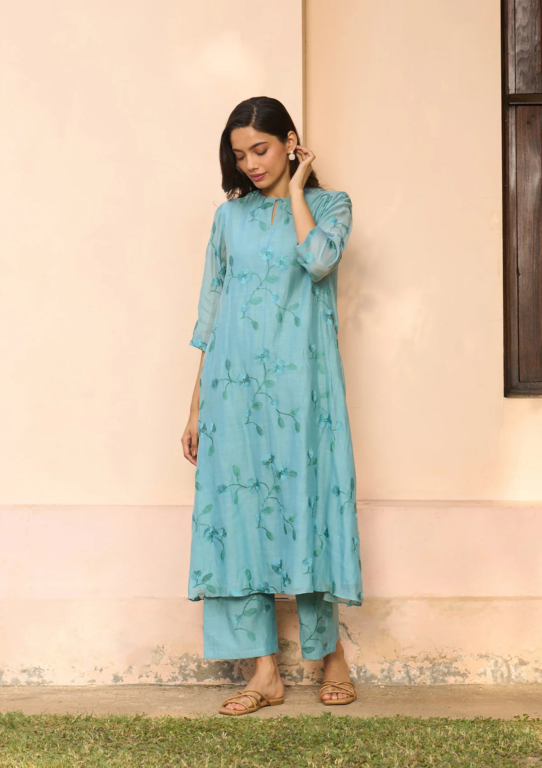 Powder Blue Embroidered Co-ord Set