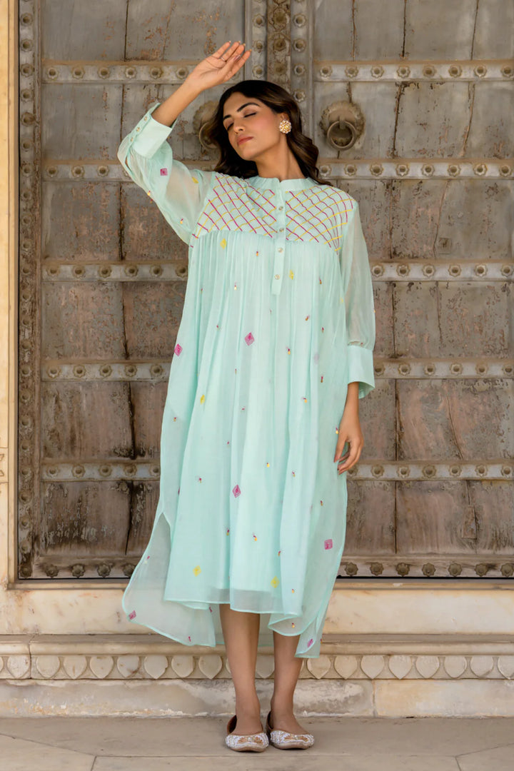 Paste Blue Gathered Dress