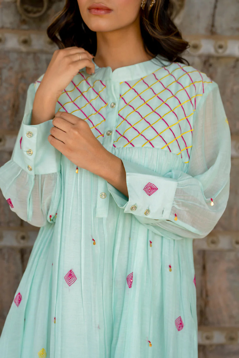 Paste Blue Gathered Dress