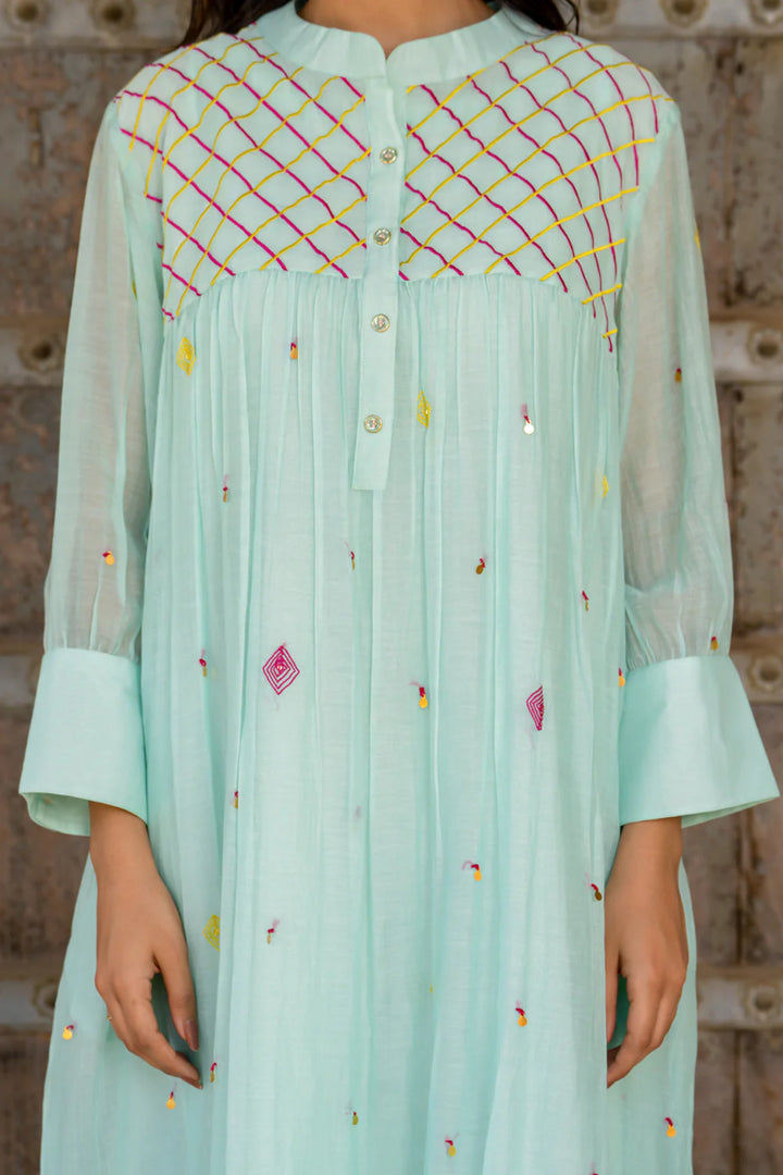 Paste Blue Gathered Dress