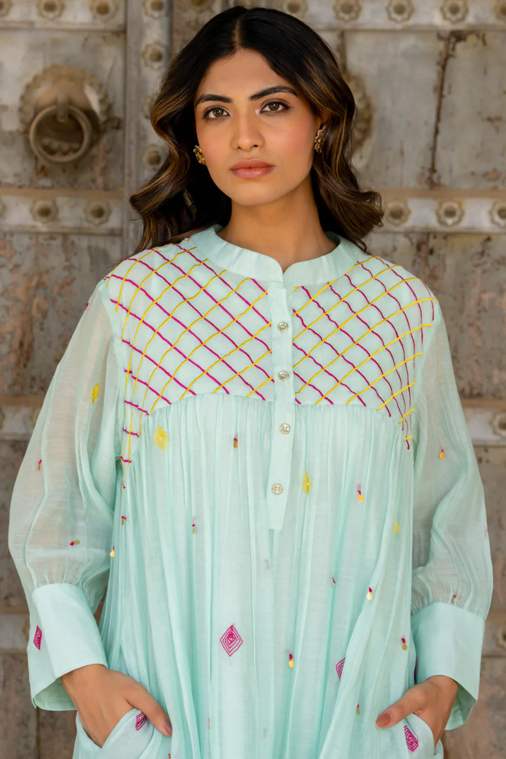 Paste Blue Gathered Dress