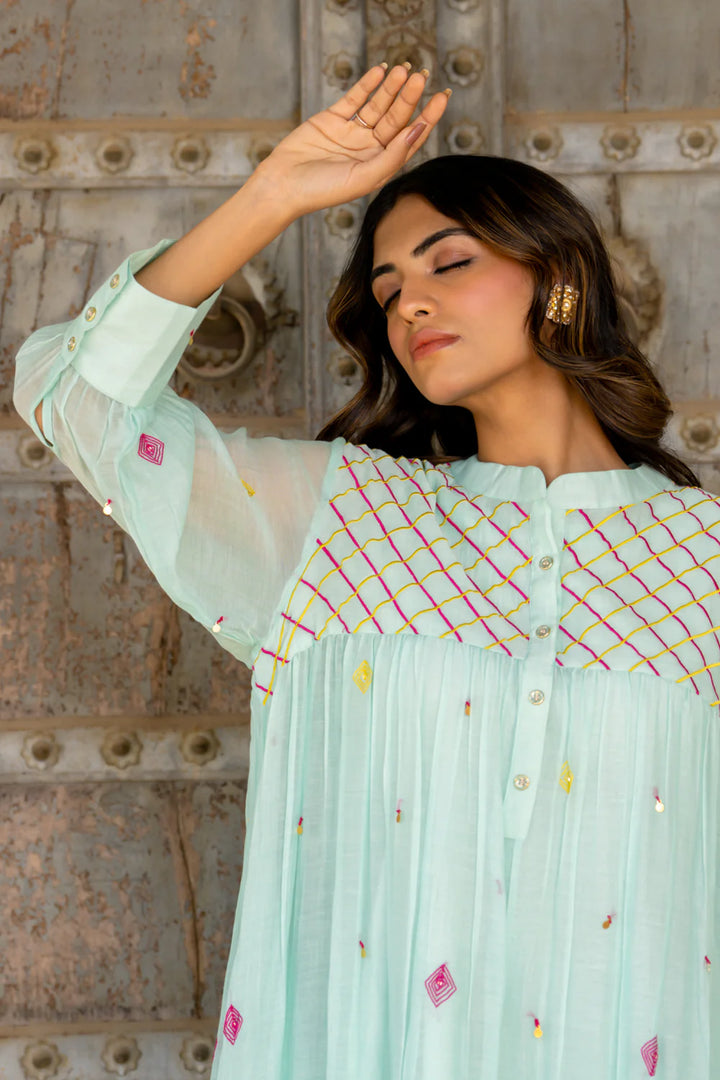 Paste Blue Gathered Dress