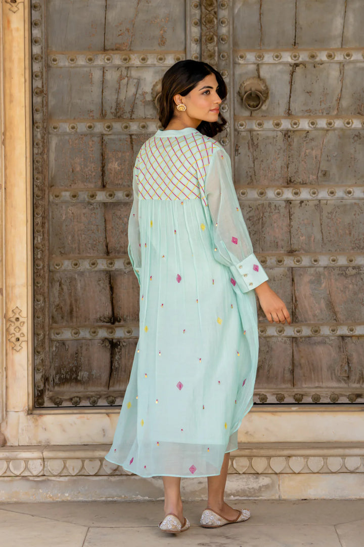 Paste Blue Gathered Dress