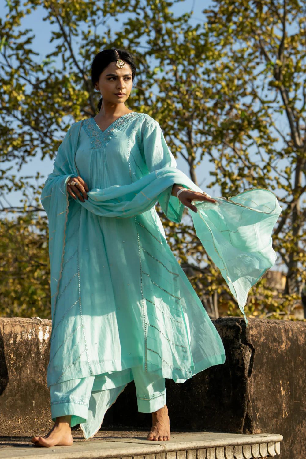 Pastel Blue Gota Patti A-line Kurta Set