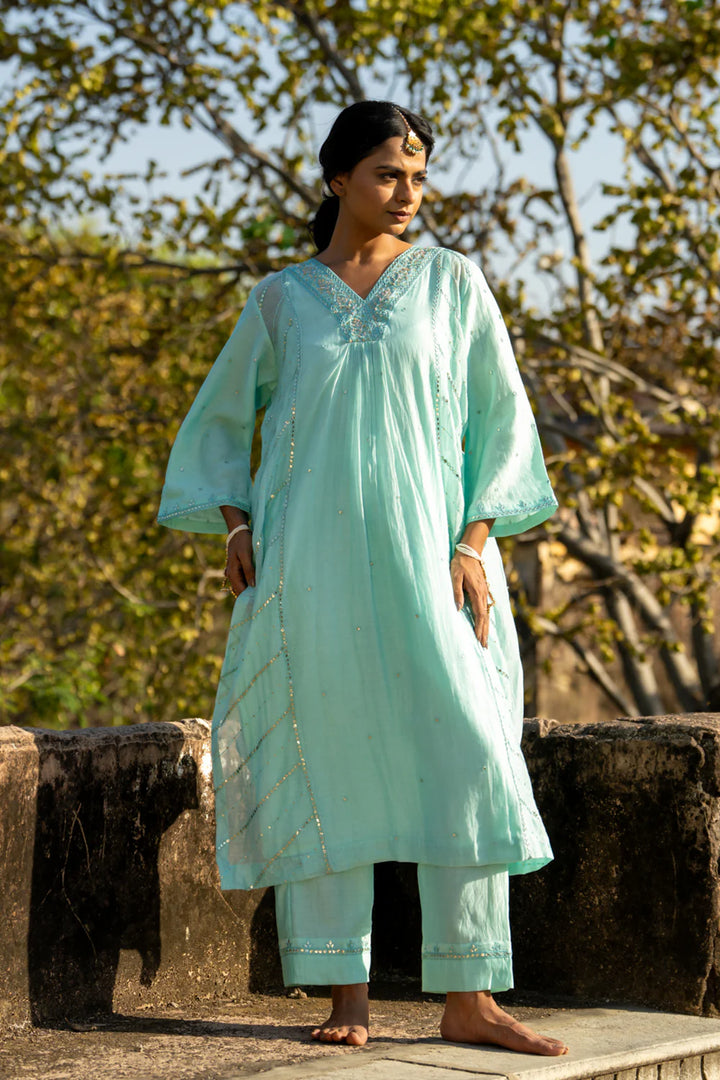 Pastel Blue Gota Patti A-line Kurta Set