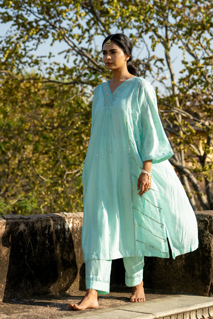 Pastel Blue Gota Patti A-line Kurta Set