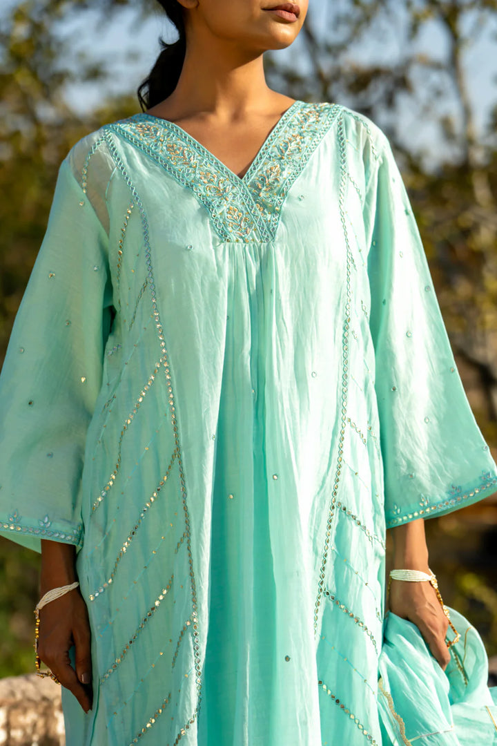 Pastel Blue Gota Patti A-line Kurta Set