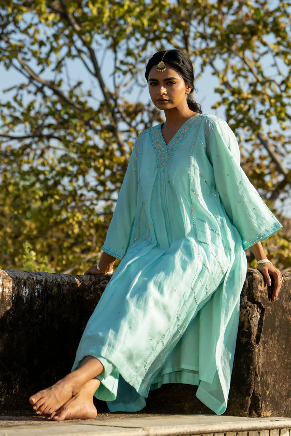 Pastel Blue Gota Patti A-line Kurta Set