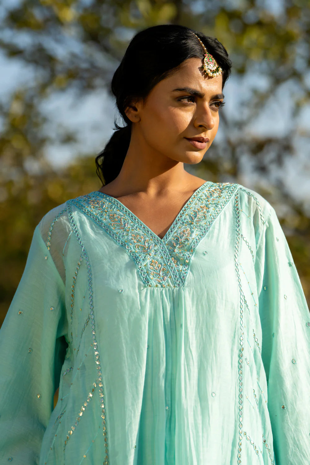 Pastel Blue Gota Patti A-line Kurta Set