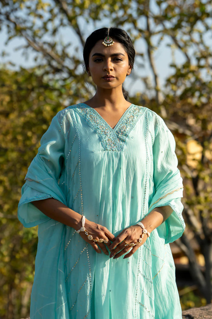 Pastel Blue Gota Patti A-line Kurta Set