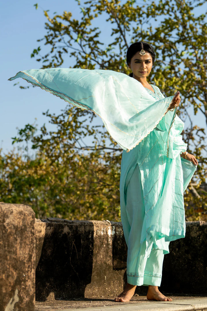 Pastel Blue Gota Patti A-line Kurta Set