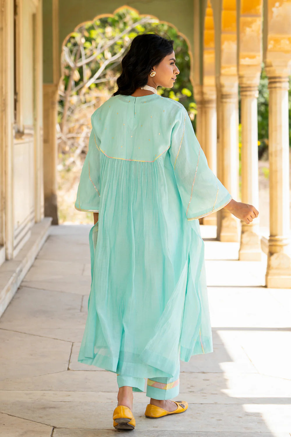 Pastel Blue Poppy Motif Boota A-line Kurta Set