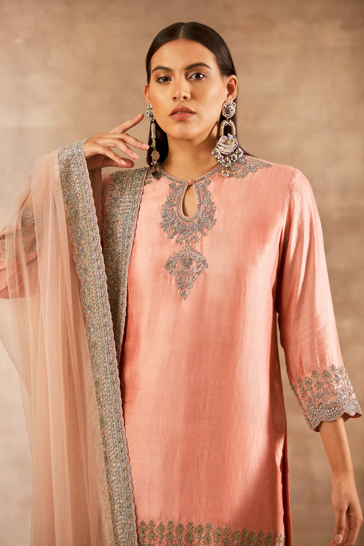 Peach Embroidered Tunic Set