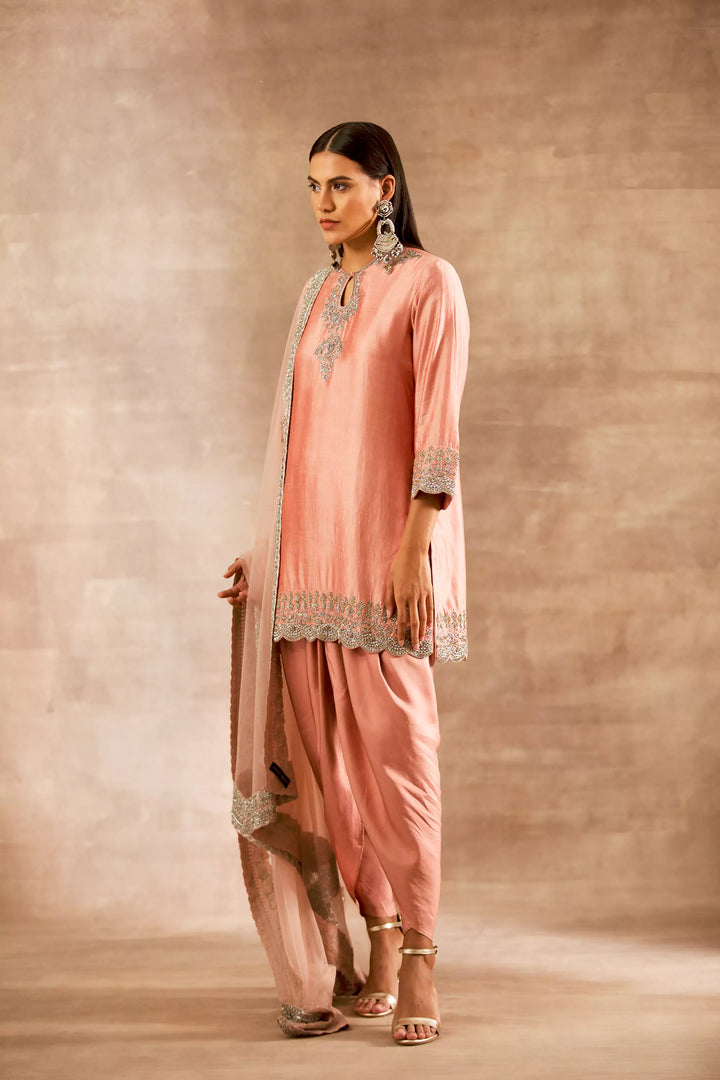 Peach Embroidered Tunic Set