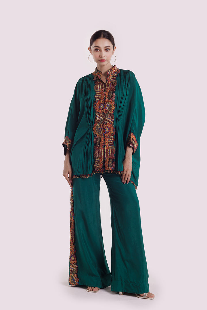 Panel embroidered silk co-ord set