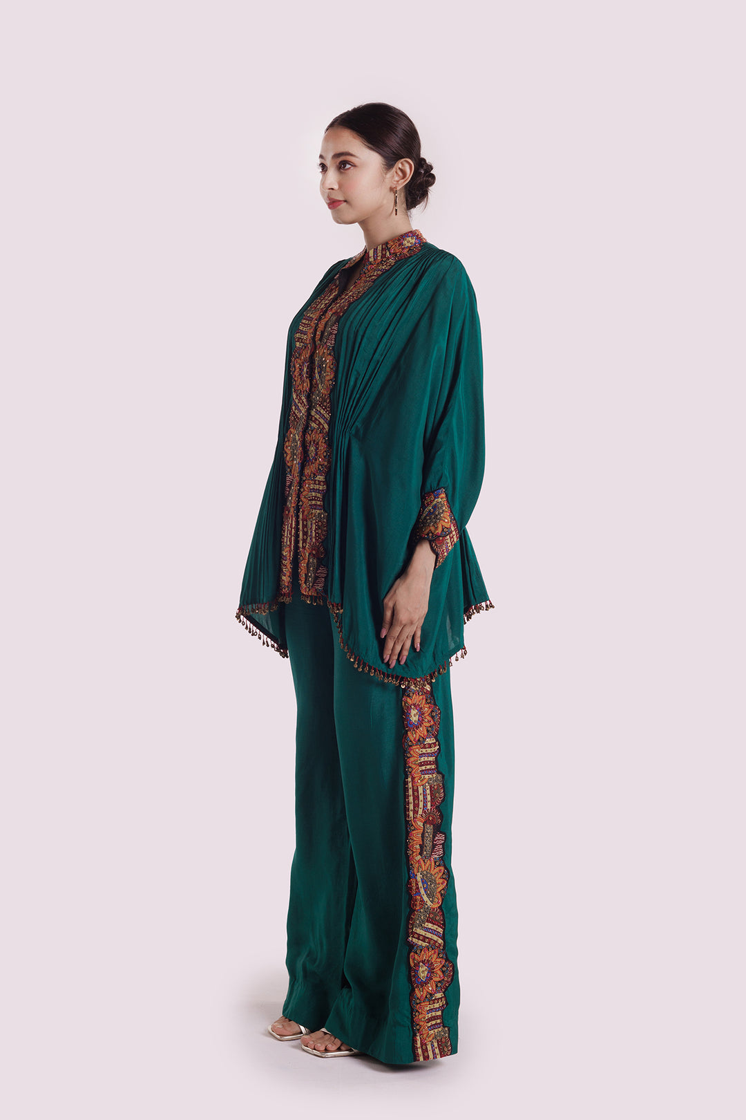 Panel embroidered silk co-ord set