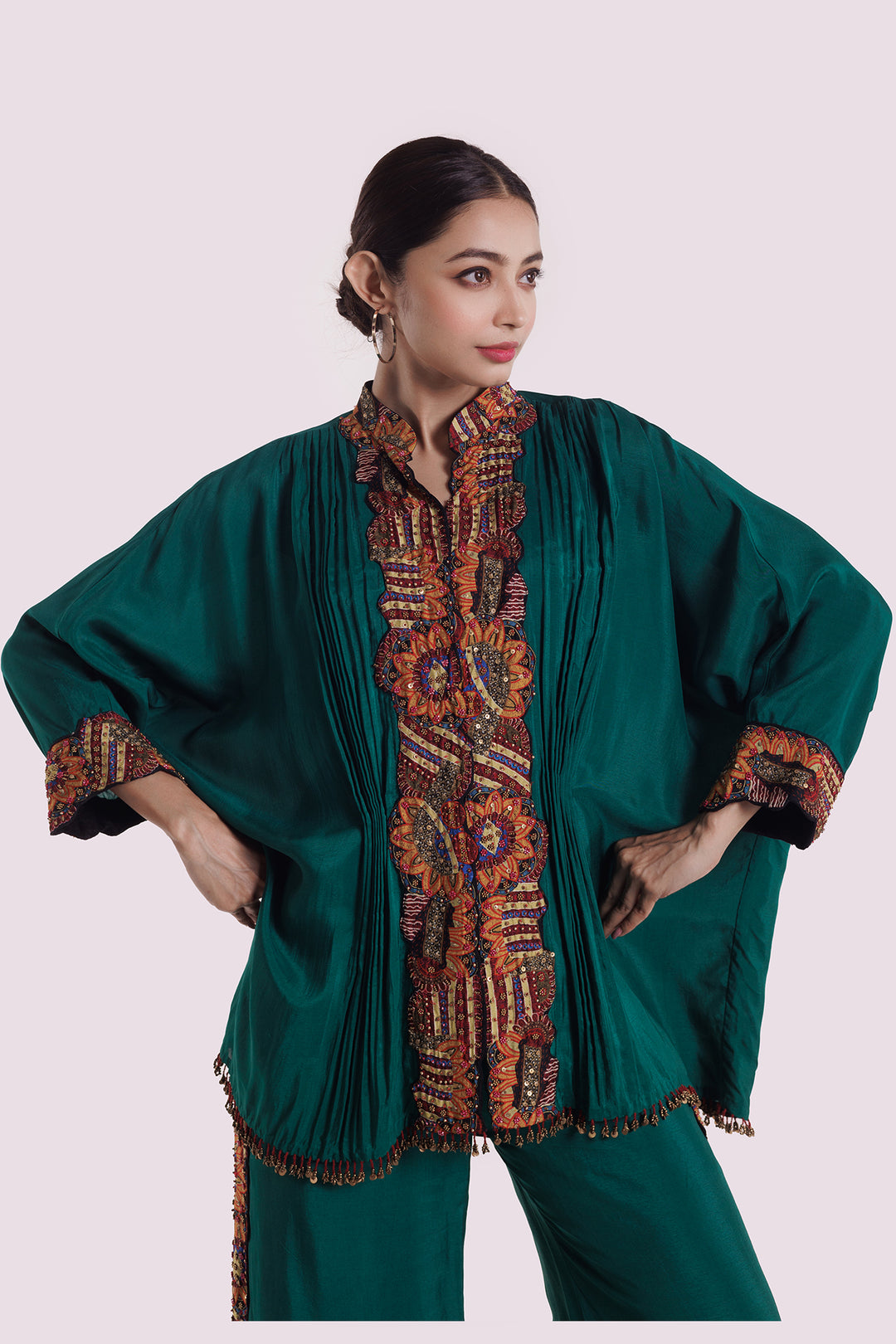 Panel embroidered silk co-ord set