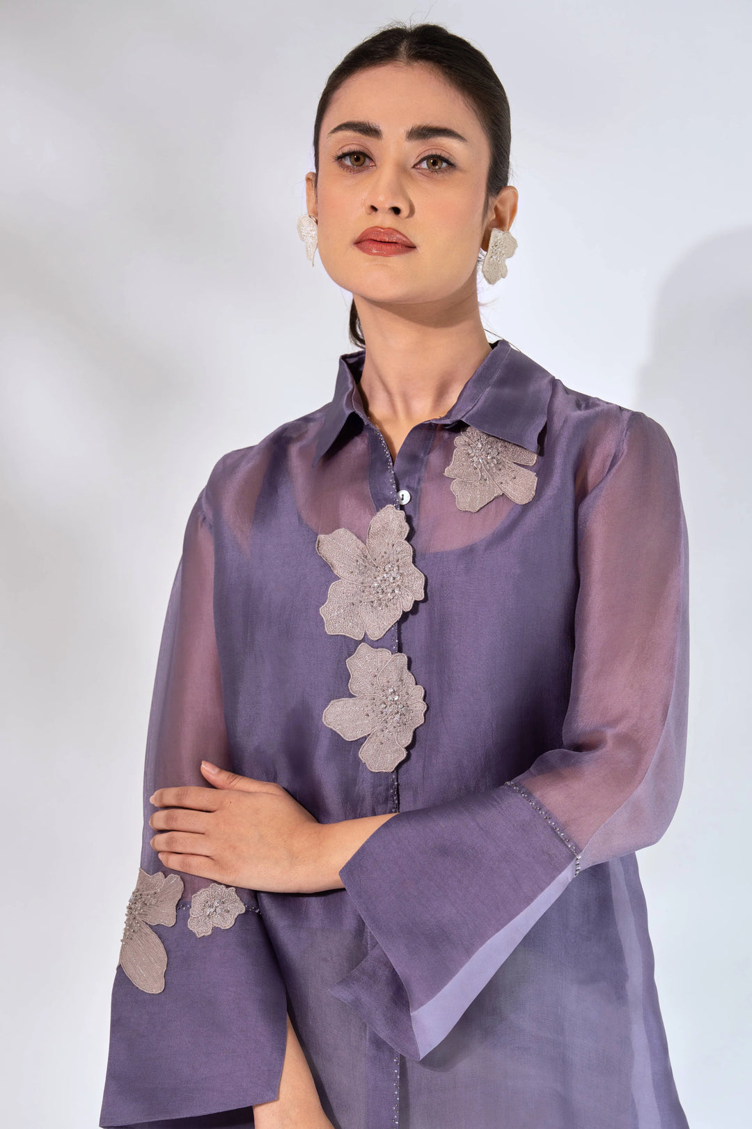 Grey Petaline Organza Shirt