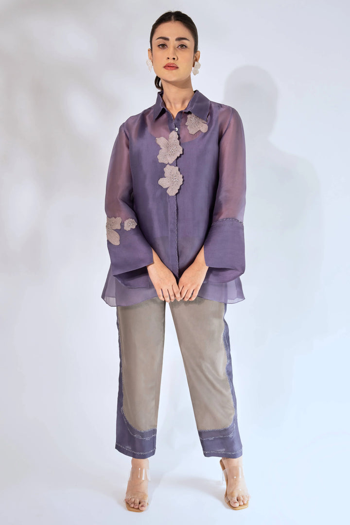 Grey Petaline Organza Shirt