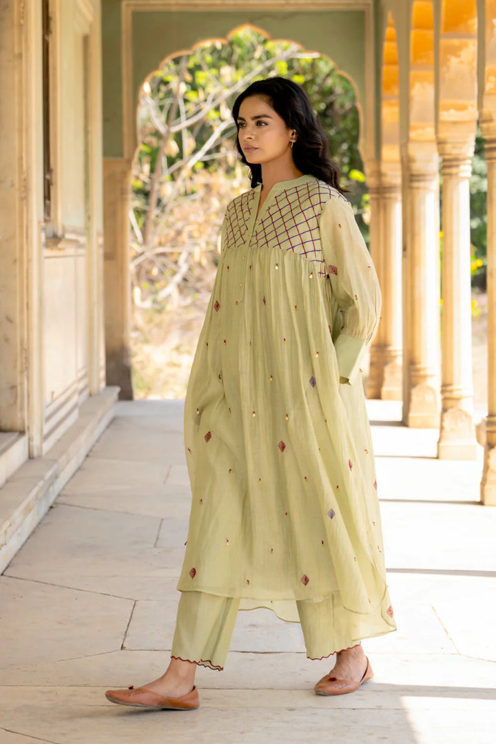 Pastel Green Gathered Dress Set