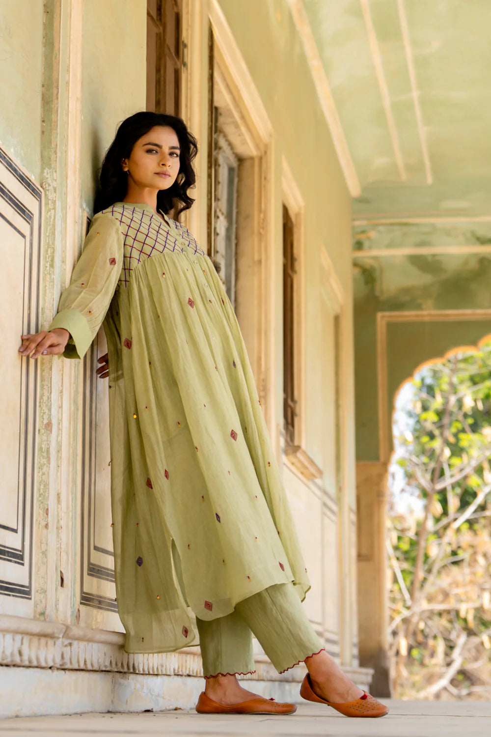 Pastel Green Gathered Dress Set